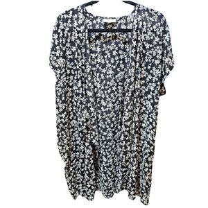 Studio B by bobeau Dark Floral Open Front Sheer Longline Kimono Size XL